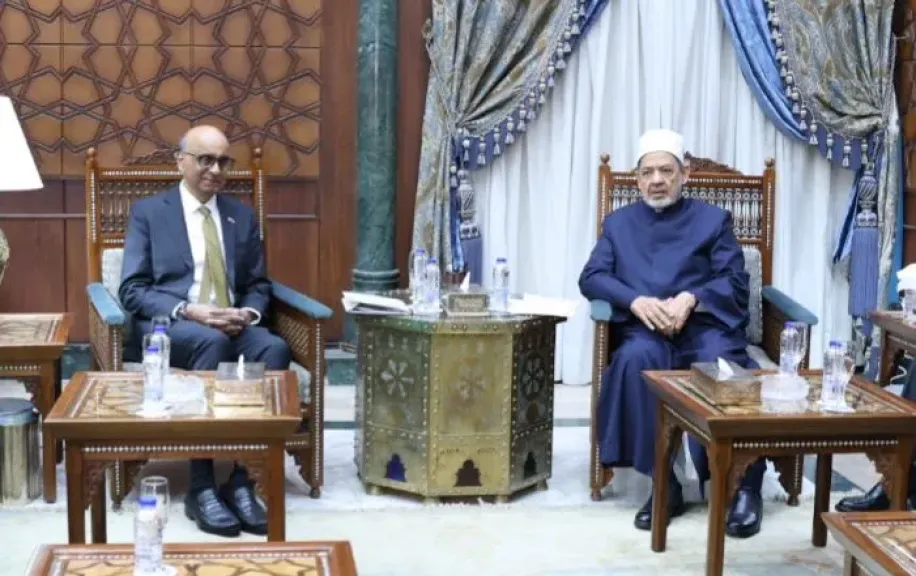 شيخ الأزهر يستقبل رئيس سنغافورة ويتفقان على مواصلة الضغط لوقف العدوان على غزة |صور