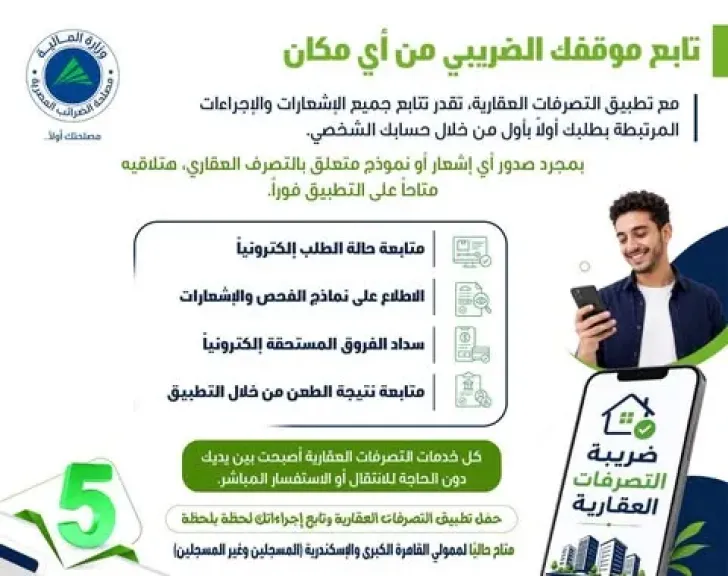 إطلاق تطبيق «التصرفات العقارية» لمتابعة الملفات وسداد الفروق الضريبية إلكترونيًا
