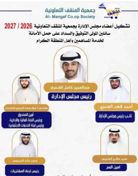 ننشر تشكيل مجلس الإدارة الجديد لجمعية ”المنقف” التعاونية الاستهلاكية بالكويت
